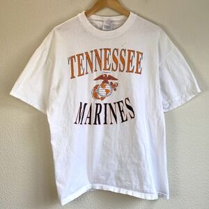 Vintage 90s 80s Hanes T-Shirt Mens XL White Good Tennessee Marines Graphic USMC